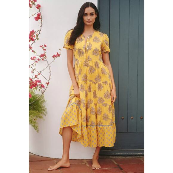 Anthropologie Dresses & Skirts - New Anthropologie Ro's Garden Daphne Short-Sleeve Midi Dress $235 Small Yellow